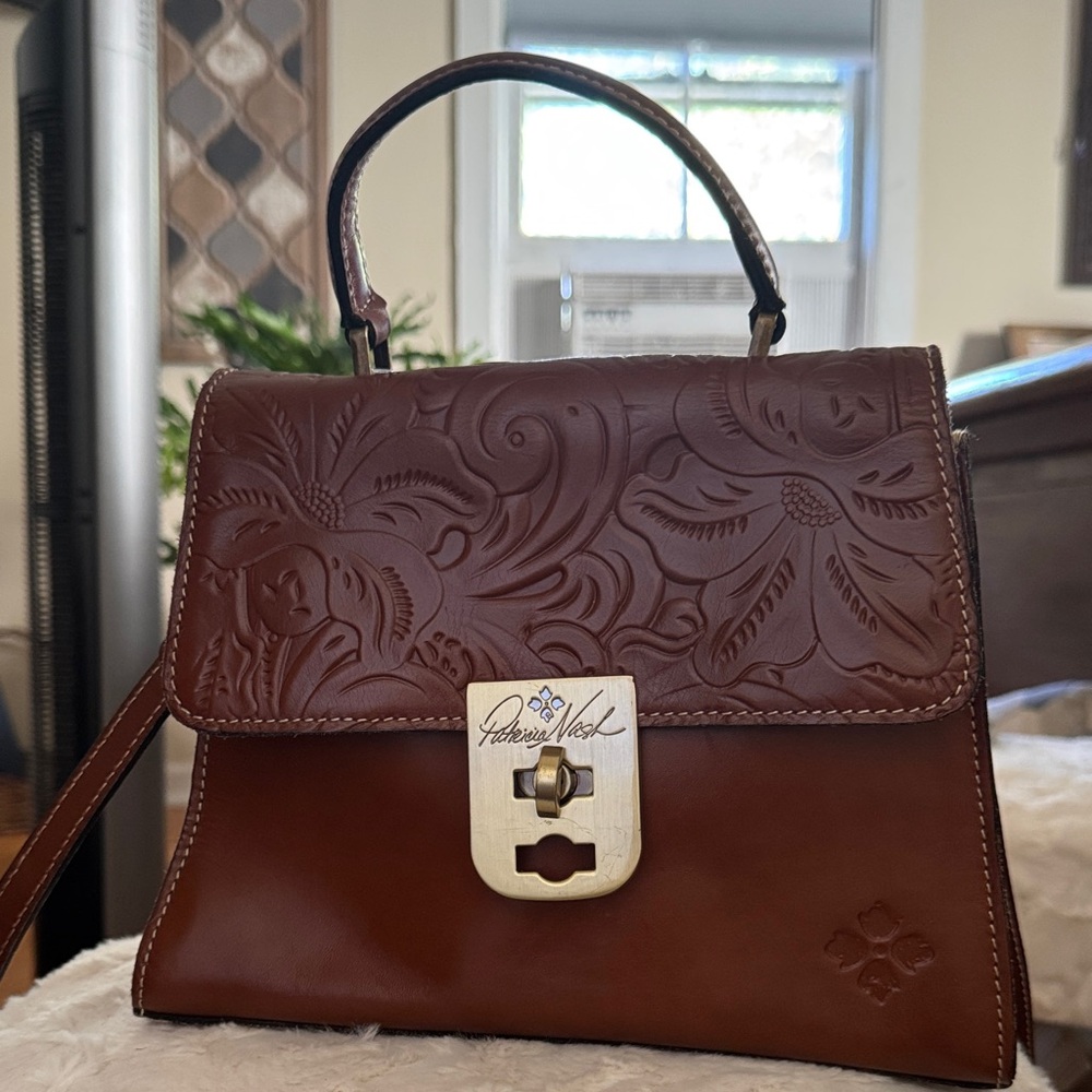Patricia Nash Brown Embossed Leather Crossbody Bag